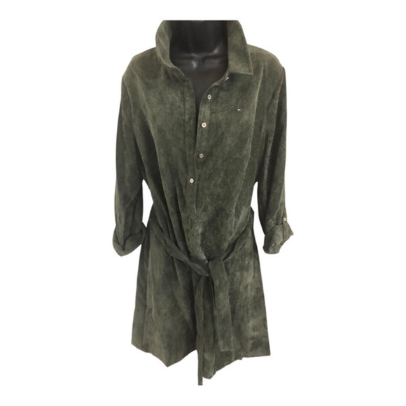 Tommy Hilfiger olive green corduroy button down collared tunic shirtdress size12 - Picture 5 of 17